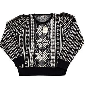 Faherty Womens Black White Snowflake Pullover Sweater Cotton/Cashmere Blanche XL